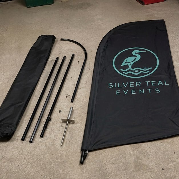 Teardrop flags with logo — customer photo